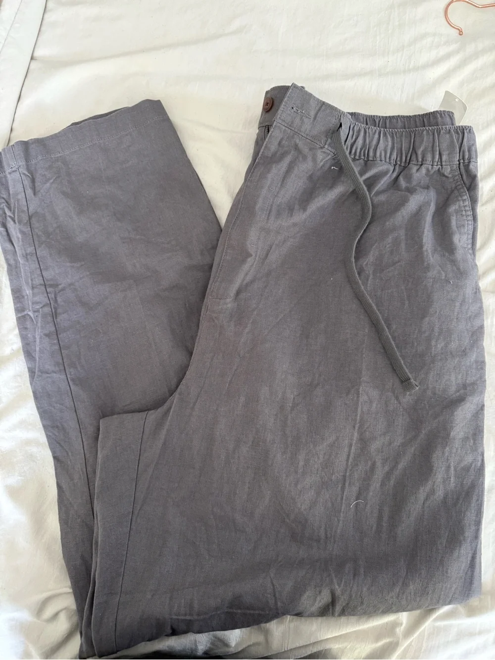 Island Passport Gray Linen Cotton‎ Blend Pull On Pants 2X Elastic Waist Summer